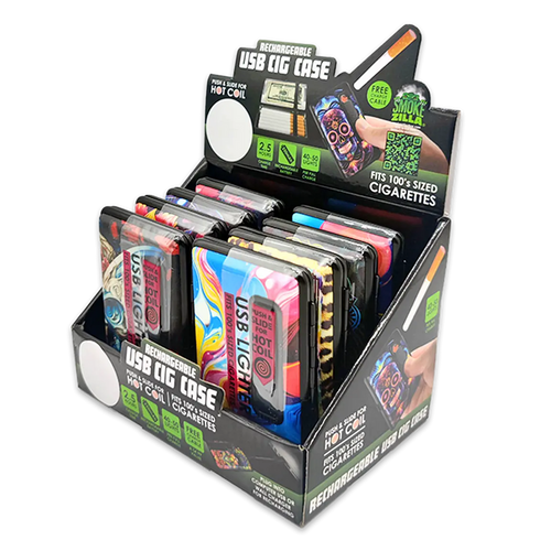 100s Cigarette Case with USB Coil Lighter - 8 Pieces Per Retail Ready Display  24362 SMOKEZILLA