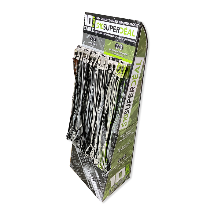 10FT Basic Sync and Charge Cable Assortment - 24 Pieces Per Retail Ready Display Kit 88621 GADGET GEAR