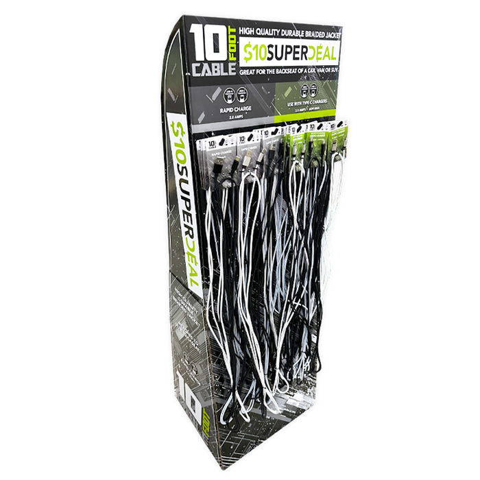 10FT Basic Sync and Charge Cable Assortment - 24 Pieces Per Retail Ready Display Kit 88621 GADGET GEAR