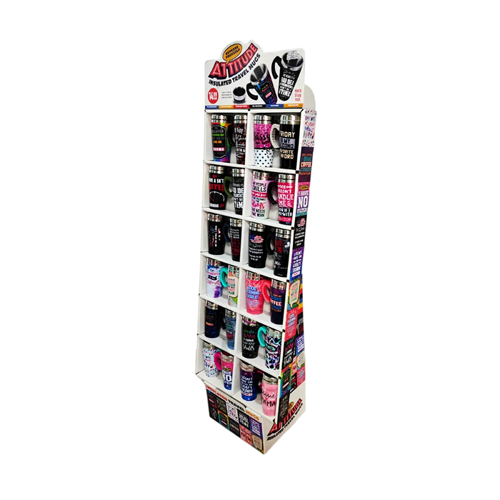 16 oz Travel Mug Assortment Floor Display - 24 Pieces Per Retail Ready Display 88433 NOVELTY INC