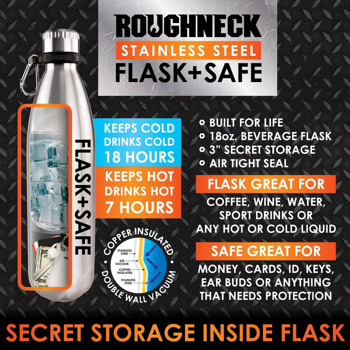 18 oz Stainless-Steel Flask and Safe - 6 Pieces Per Retail Ready Display 22931 ROUGHNECK