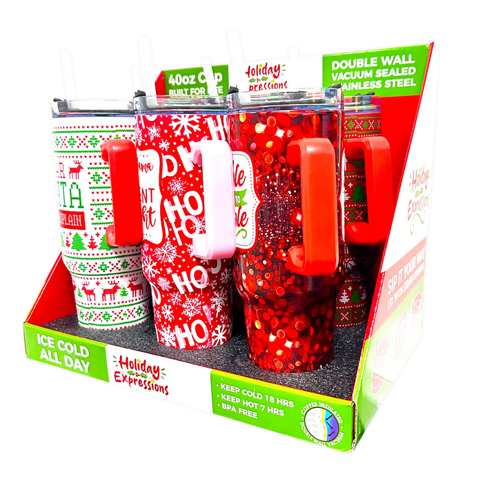 40 oz Insulated Stainless-Steel Holiday Cup - 6 Pieces Per Retail Ready Display 41709 ROUGHNECK
