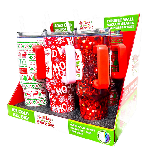 40 oz Insulated Stainless-Steel Holiday Cup - 6 Pieces Per Retail Ready Display 41709 ROUGHNECK