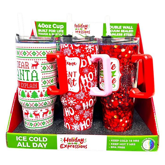 40 oz Insulated Stainless-Steel Holiday Cup - 6 Pieces Per Retail Ready Display 41709 ROUGHNECK