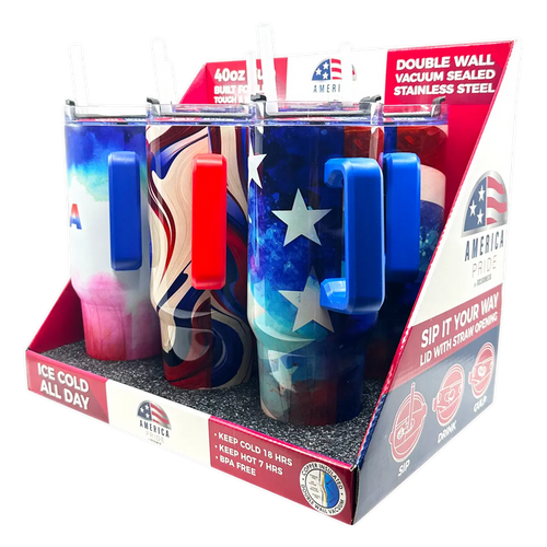 40 oz Stainless-Steel Insulated Patriotic Printed Cups - 6 Pieces Per Retail Ready Display 41686 ROUGHNECK