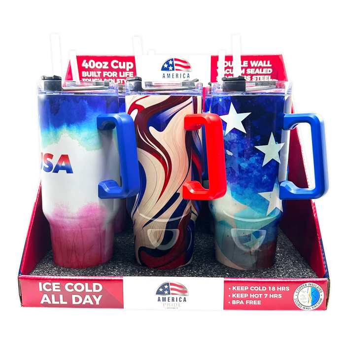 40 oz Stainless-Steel Insulated Patriotic Printed Cups - 6 Pieces Per Retail Ready Display 41686 ROUGHNECK