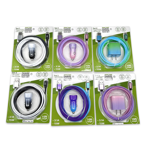 AC Wall and Car Charger Dual USB / USB-C Ports with USB-C and Lightning Charging Cable Assortment - 6 Pieces Per Retail Ready Display 24837 GADGET GEAR