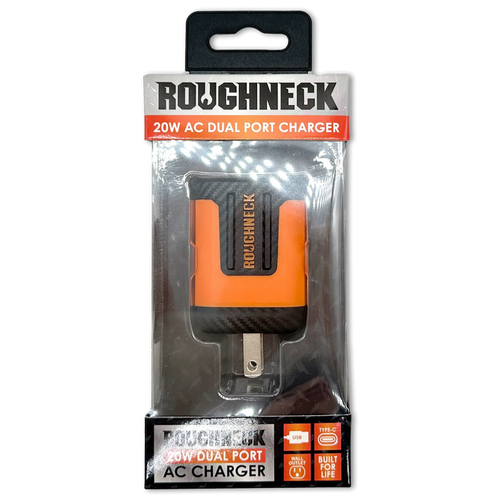 AC Wall Charger Dual Port USB / USB-C 20 Watts - 4 Pieces Per Retail Ready Pack 23689MN ROUGHNECK