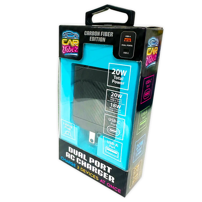 AC Wall Charger Dual USB / USB-C Ports 20 Watts - 3 Pieces Per Pack 24573 CAR VIBEZ