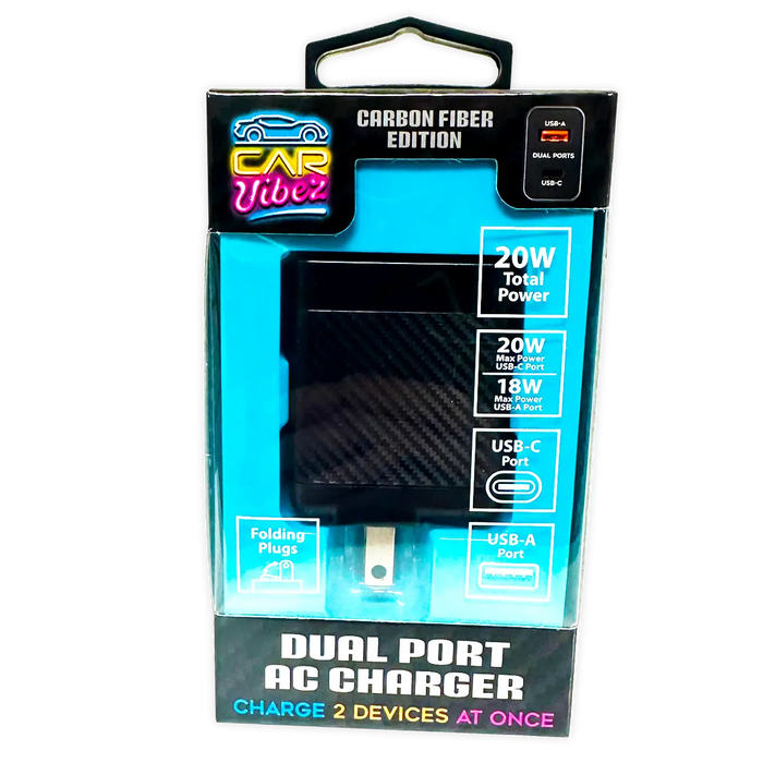 AC Wall Charger Dual USB / USB-C Ports 20 Watts - 3 Pieces Per Pack 24573 CAR VIBEZ