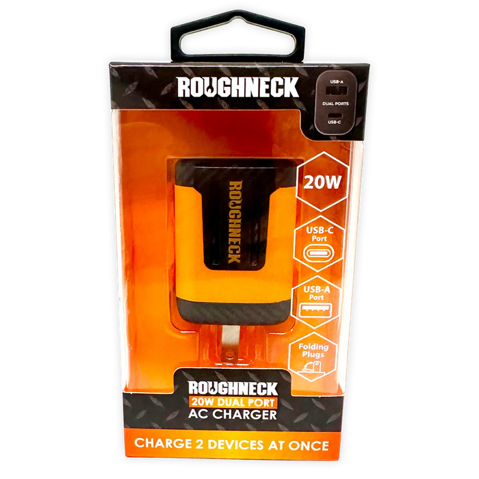AC Wall Charger Dual USB / USB-C Ports 20 Watts - 3 Pieces Per Pack 24585 ROUGHNECK