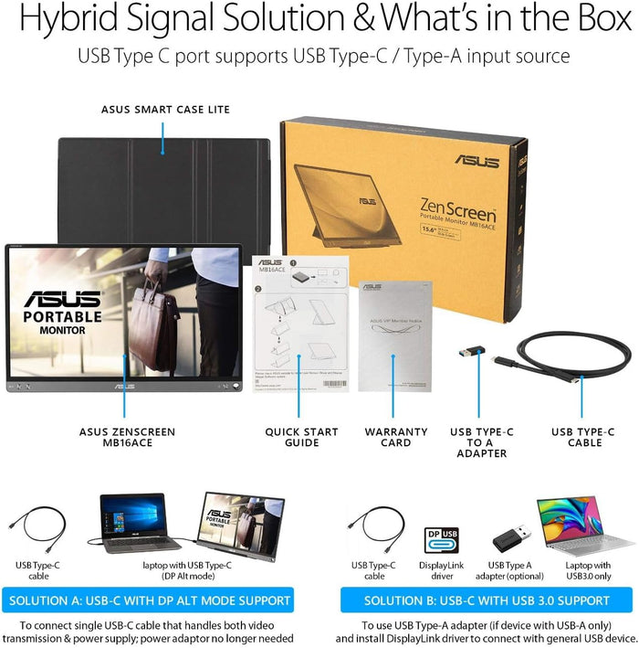 ASUS ZenScreen MB16ACE - 15.6" FHD, 1920x1080, 60Hz, Portable USB Monitor