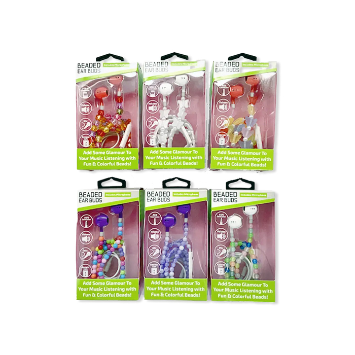 Beaded Earbuds Assortment USB-C / Aux - 6 Pieces Per Retail Ready Display 88569 GADGET GEAR