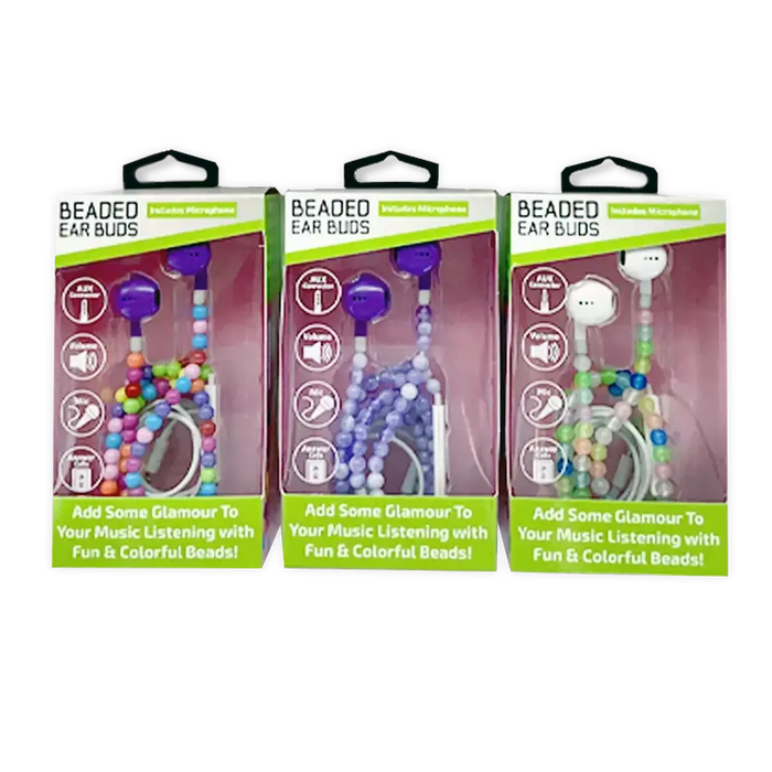 Beaded Earbuds Assortment USB-C / Aux - 6 Pieces Per Retail Ready Display 88569 GADGET GEAR