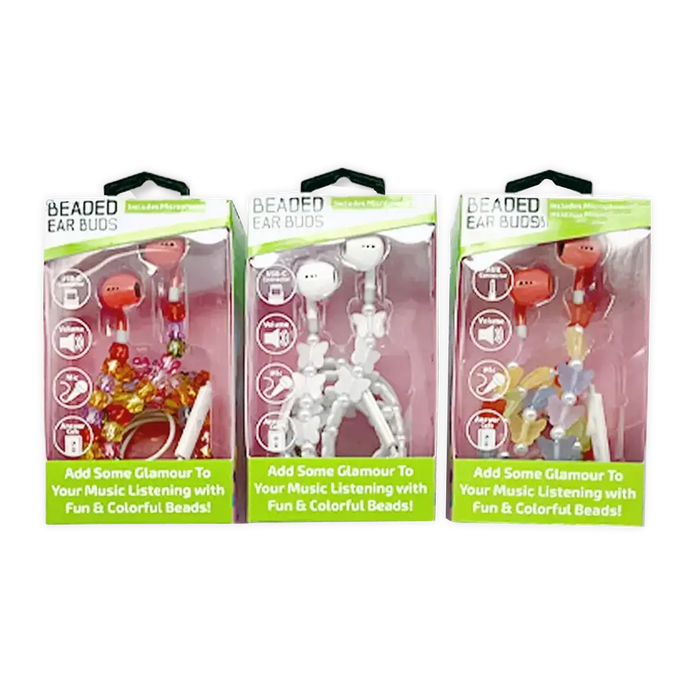 Beaded Earbuds Assortment USB-C / Aux - 6 Pieces Per Retail Ready Display 88569 GADGET GEAR