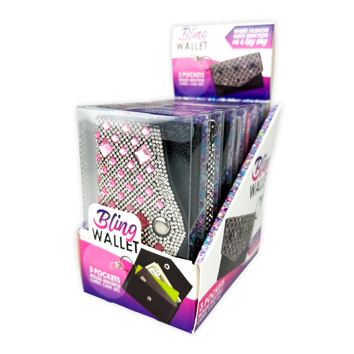 Bling Rhinestone Wallet Keychain - 12 Pieces Per Retail Ready Display 26045