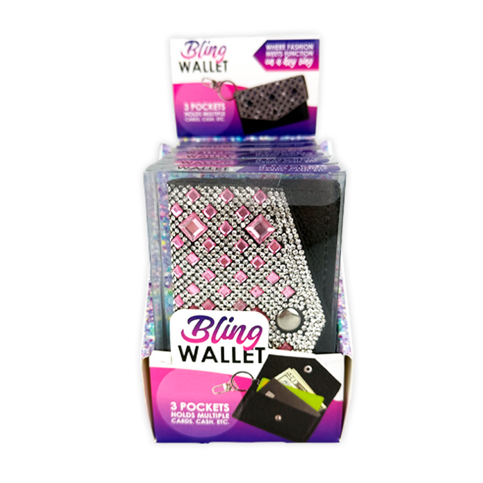 Bling Rhinestone Wallet Keychain - 12 Pieces Per Retail Ready Display 26045