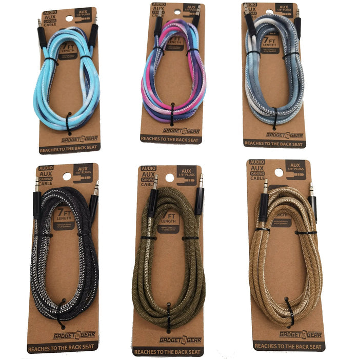 Canvas Auxiliary Cable 7FT - 6 Pieces Per Retail Ready Display 22744 GADGET GEAR