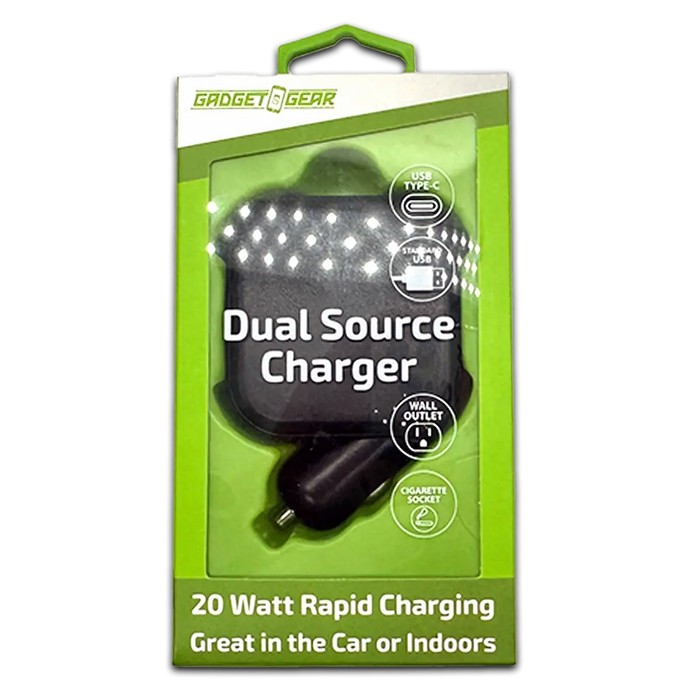 Car Charger and Wall Charger Combo Dual Port USB / USB-C 3.1 Amp - 6 Pieces Per Retail Ready Display 23764 GADGET GEAR