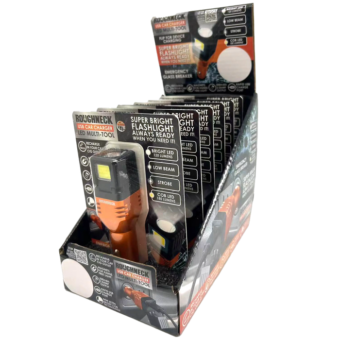 Car Charger  DC Dual Port USB / USB-C with Flashlight - 6 Pieces Per Retail Ready Display 23693 ROUGHNECK