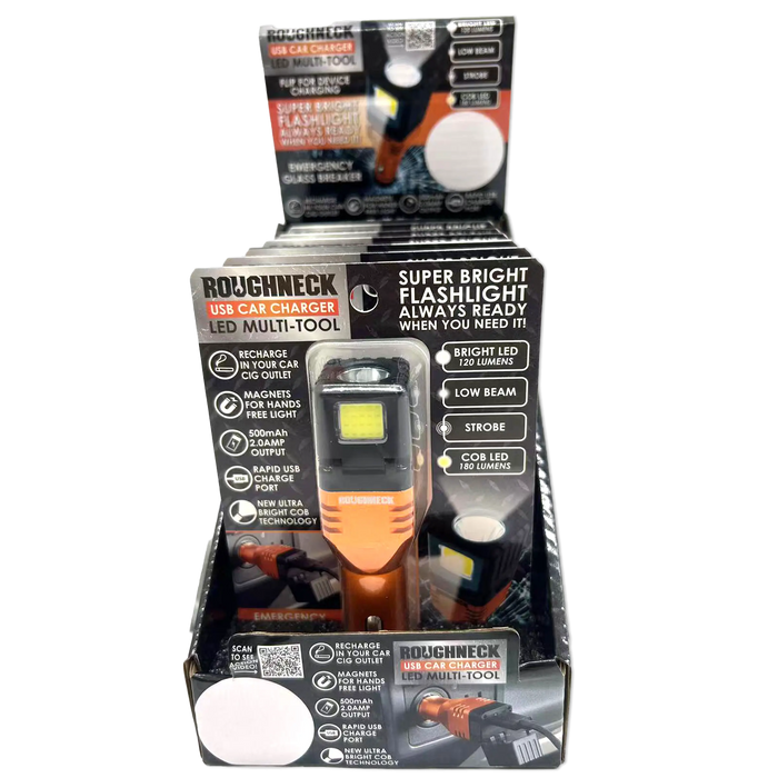 Car Charger  DC Dual Port USB / USB-C with Flashlight - 6 Pieces Per Retail Ready Display 23693 ROUGHNECK