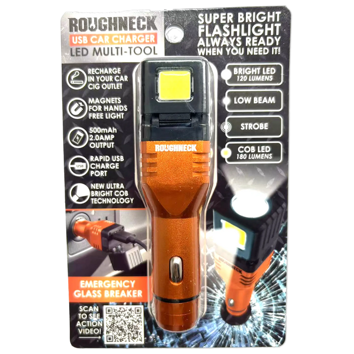 Car Charger  DC Dual Port USB / USB-C with Flashlight - 6 Pieces Per Retail Ready Display 23693 ROUGHNECK
