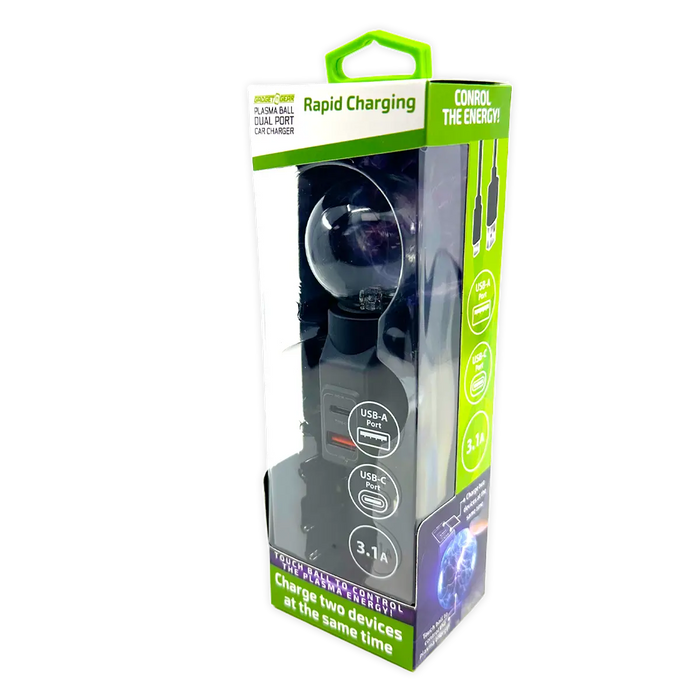 Car Charger Dual Port USB-A/USB-C 3.1-Amp Plasma Ball - 3 Pieces Per Pack 41786 GADGET GEAR