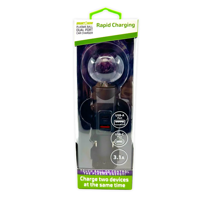 Car Charger Dual Port USB-A/USB-C 3.1-Amp Plasma Ball - 3 Pieces Per Pack 41786 GADGET GEAR