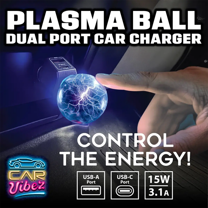 Car Charger Dual Port USB-A/USB-C 3.1-Amp Plasma Ball - 3 Pieces Per Pack 41786 GADGET GEAR