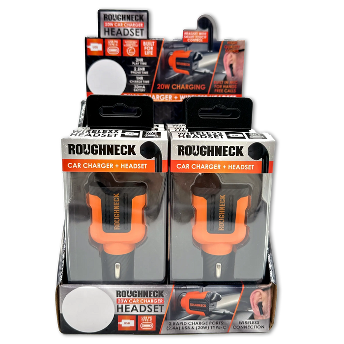 Car Charger Dual Port USB / USB-C with Earbud - 6 Pieces Per Retail Ready Display 23690 ROUGHNECK