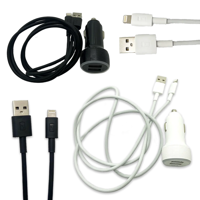 Car Charger Dual USB Ports with USB to Lightning Charging Cable Set - 3 Pieces Per Pack 24620 GADGET GEAR