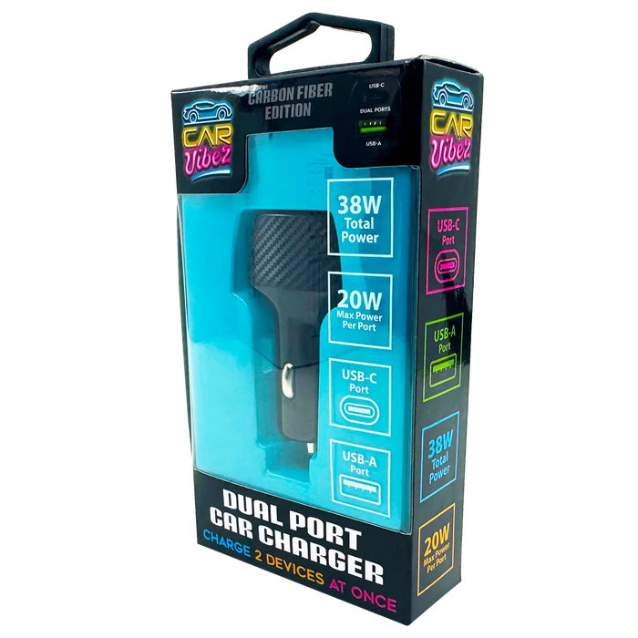 Car Charger Dual USB / USB-C 38 Watts - 3 Pieces Per Pack 24562 CAR VIBEZ