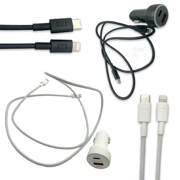 Car Charger Dual USB / USB-C Ports with USB-C to Lightning Charging Cable Set 20 Watts - 3 Pieces Per Pack 24607 GADGET GEAR