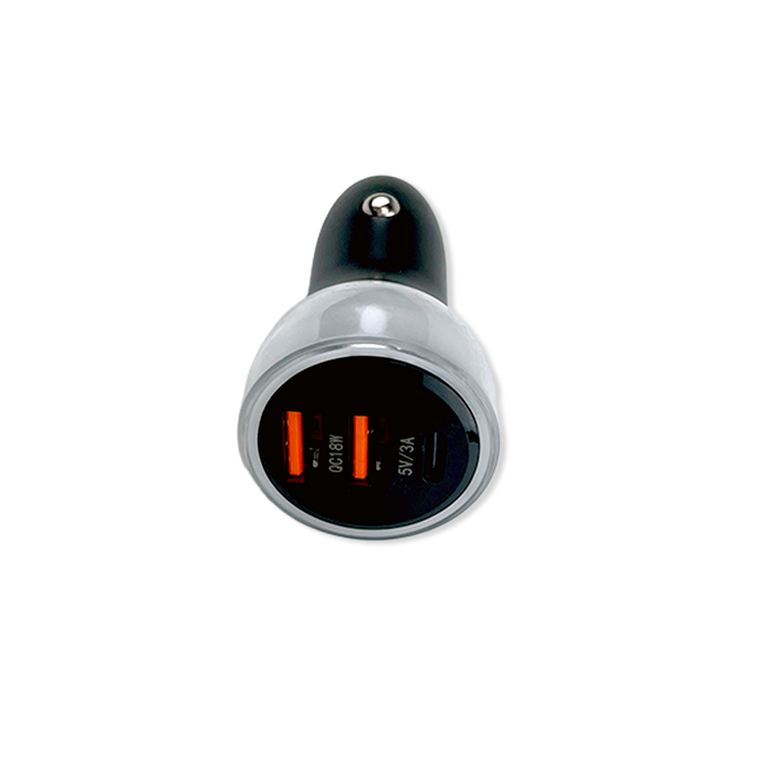 Car Charger Triple Port USB / USB-C LED 78W - 6 Pieces Per Retail Ready Display 25693