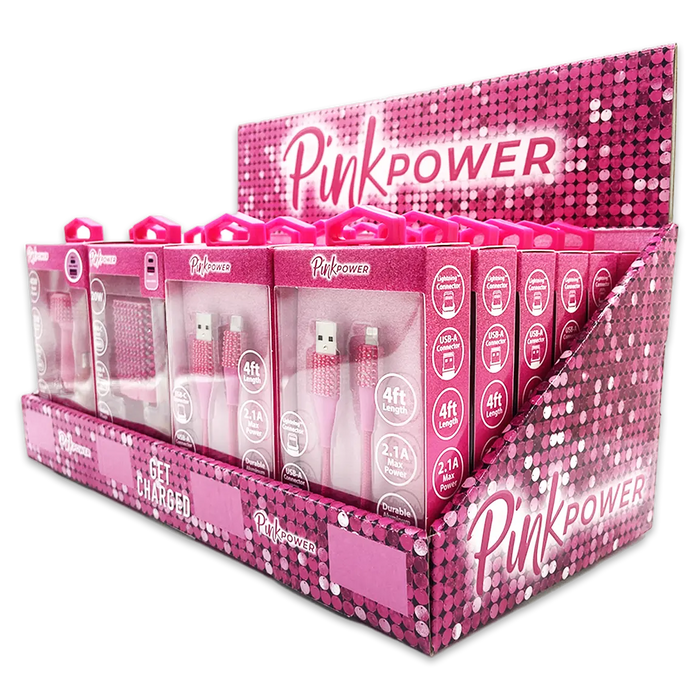 Car Charger / Wall Charger / Charging Cable Pink Power Assortment - 20 Pieces Per Retail Ready Display 88527 GADGET GEAR