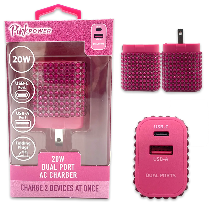 Car Charger / Wall Charger / Charging Cable Pink Power Assortment - 20 Pieces Per Retail Ready Display 88527 GADGET GEAR