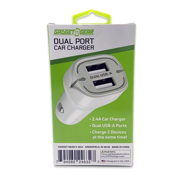 Car Charger with Dual USB Ports 2.4 Amp - 3 Pieces Per Pack 24632 GADGET GEAR