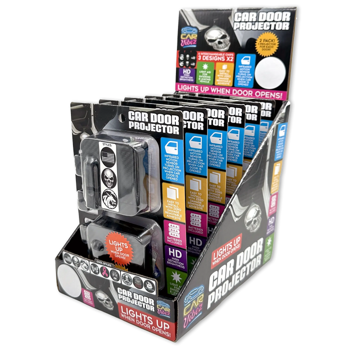 Car Door Light Projector with Assorted Designs - 6 Pieces Per Retail Ready Display 23694 CAR VIBEZ
