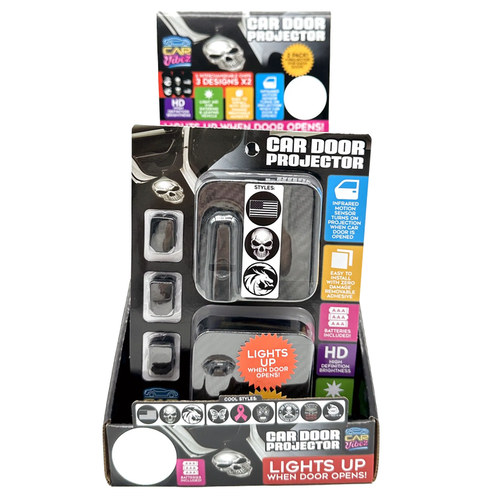 Car Door Light Projector with Assorted Designs - 6 Pieces Per Retail Ready Display 23694 CAR VIBEZ