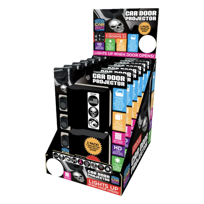 Car Door Light Projector with Assorted Designs - 6 Pieces Per Retail Ready Display 23694 CAR VIBEZ