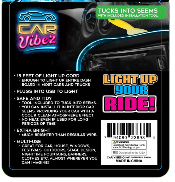 Car Interior Light Strip USB - 6 Pieces Per Retail Ready Display 23698 CAR VIBEZ
