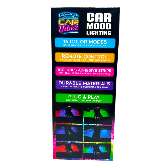 Car Mood Lighting with Remote - 6 Pieces Per Retail Ready Display 24694 CAR VIBEZ