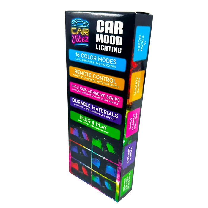 Car Mood Lighting with Remote - 6 Pieces Per Retail Ready Display 24694 CAR VIBEZ