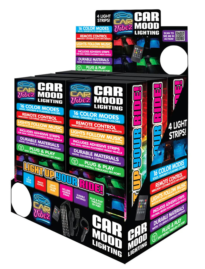 Car Mood Lighting with Remote Control - 6 Pieces Per Retail Ready Display 23307 CAR VIBEZ
