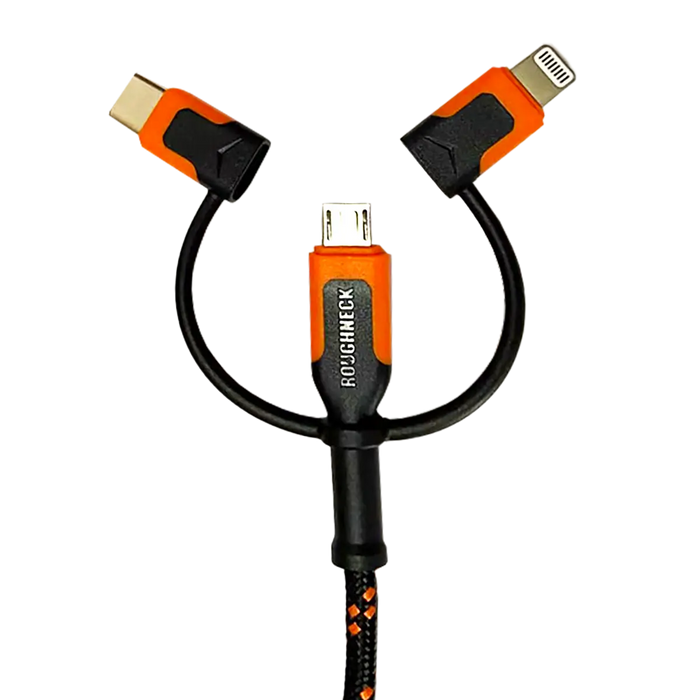 Charging Cable 3 in 1 Multi-Head USB to USB-C / Lightning / Micro USB 10FT 2.4 Amp - 6 Pieces Per Retail Ready Display 24072 ROUGHNECK
