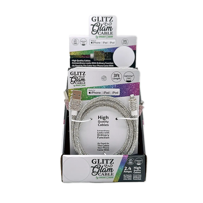 Charging Cable 3FT 2.4Amp USB-to-USB-C / Lightning Glitz N Glam Assortment - 6 Pieces Per Retail Ready Display 25948 GADGET GEAR
