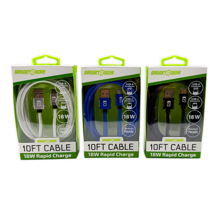 Charging Cable Assortment 10FT - 6 Pieces Per Retail Ready Display 88629