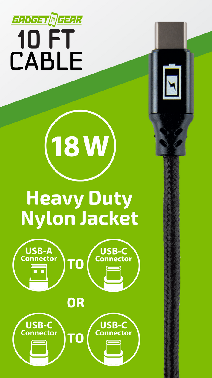 Charging Cable Assortment 10FT - 6 Pieces Per Retail Ready Display 88629