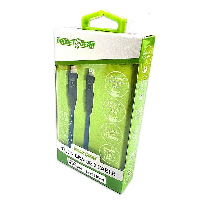 Charging Cable Braided Nylon USB-C to Lightning 6FT 2.4 Amp - 3 Pieces Per Pack 24606 GADGET GEAR