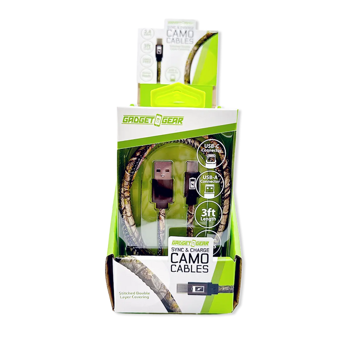 Charging Cable Camo USB-A-to-USB-C 3FT - 6 Pieces Per Retail Ready Display 25972 GADGET GEAR